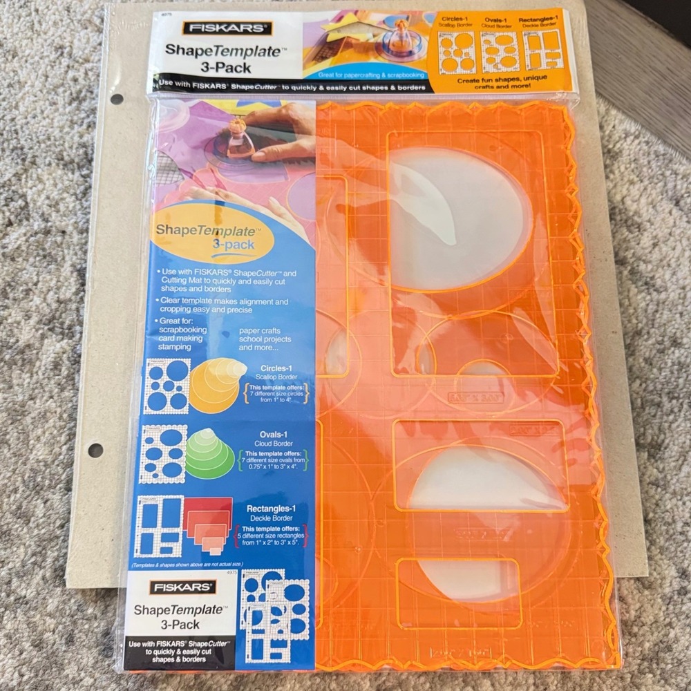 Fiskars ShapeTemplate 3-Pack Circles Ovals Rectangles Scrapbooking 4875 NEW